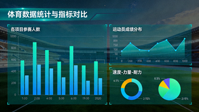 体育数据可视化界面，展示统计图表与指标对比